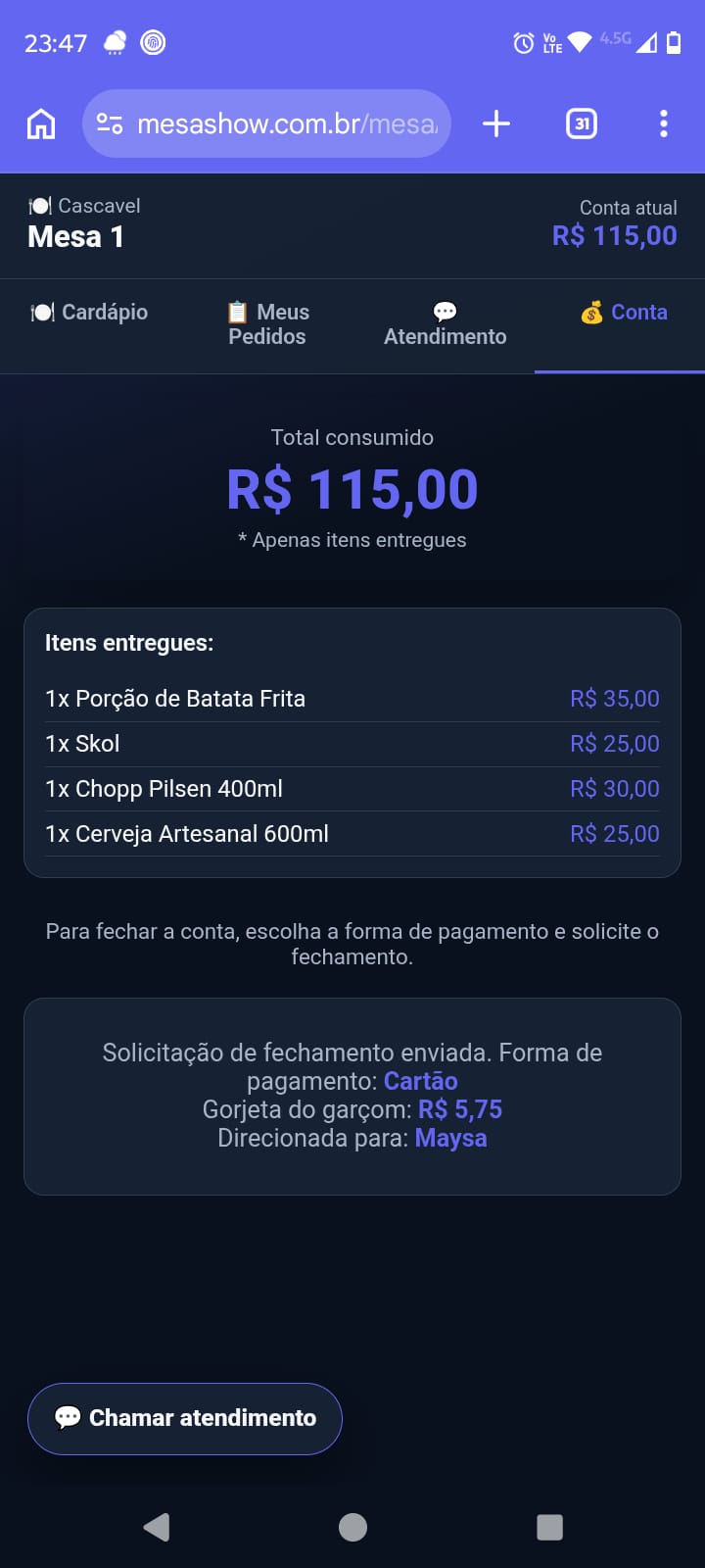 Solicitação enviada