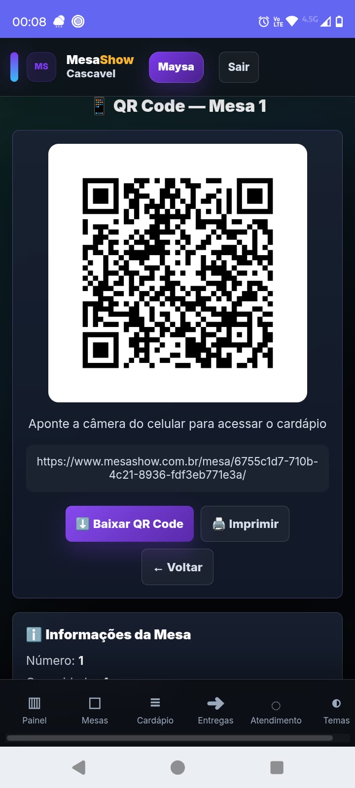 QR Code da mesa